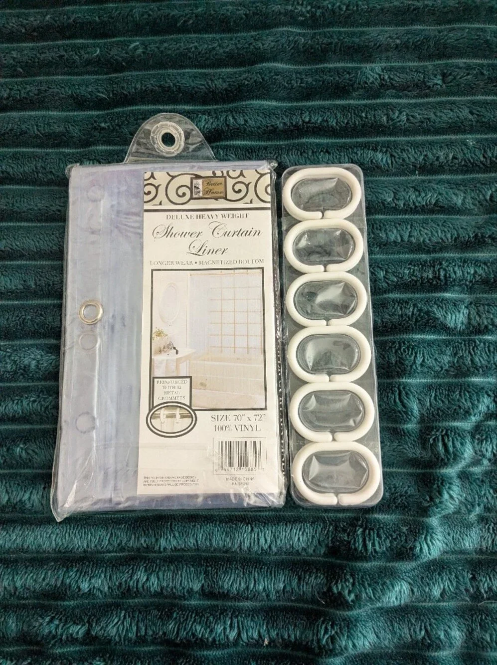 Clear Shower Curtain Liner with White Hooks - Unbranded